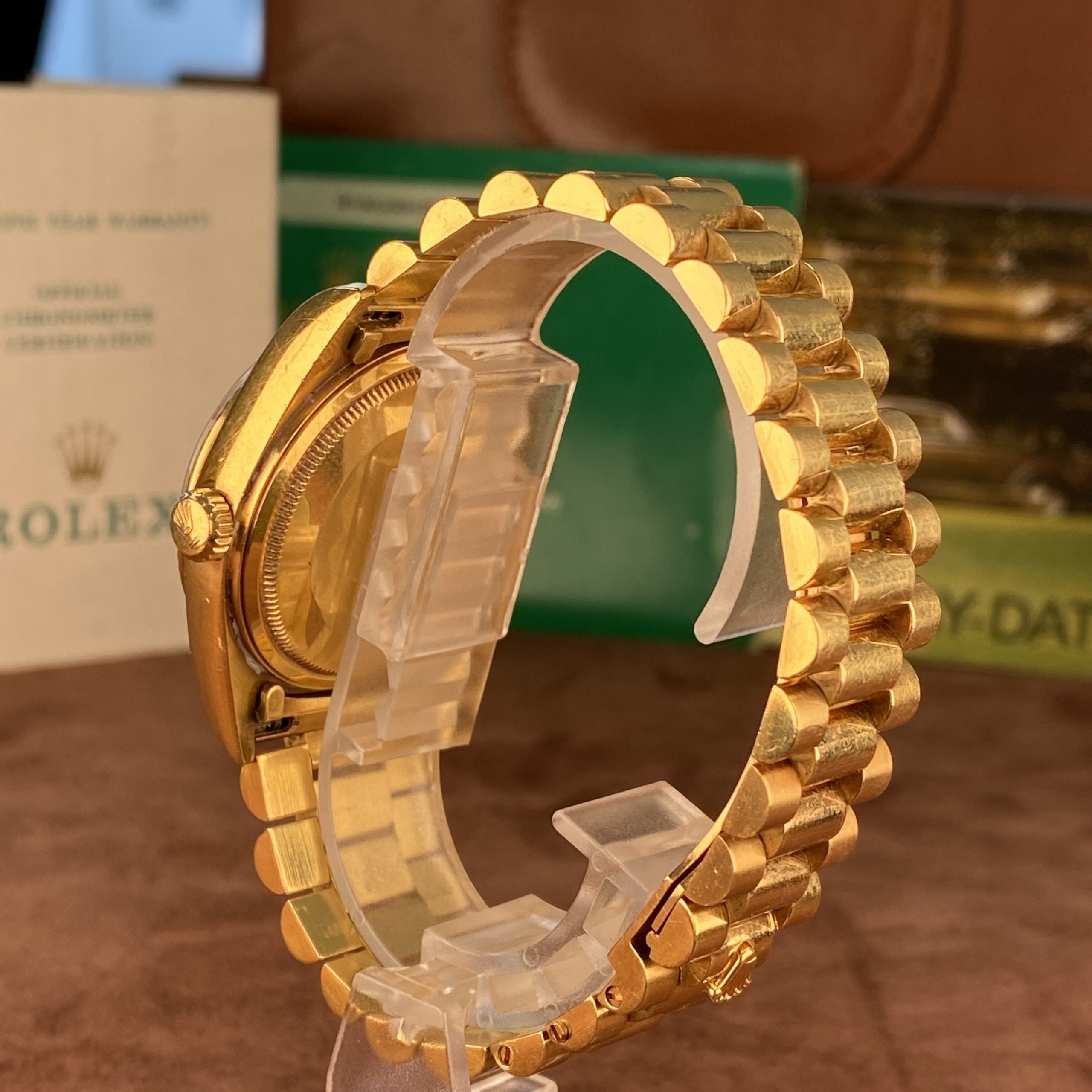 1988 Rolex Day-Date 18038 Wood Dial Complete Set Box & Papers