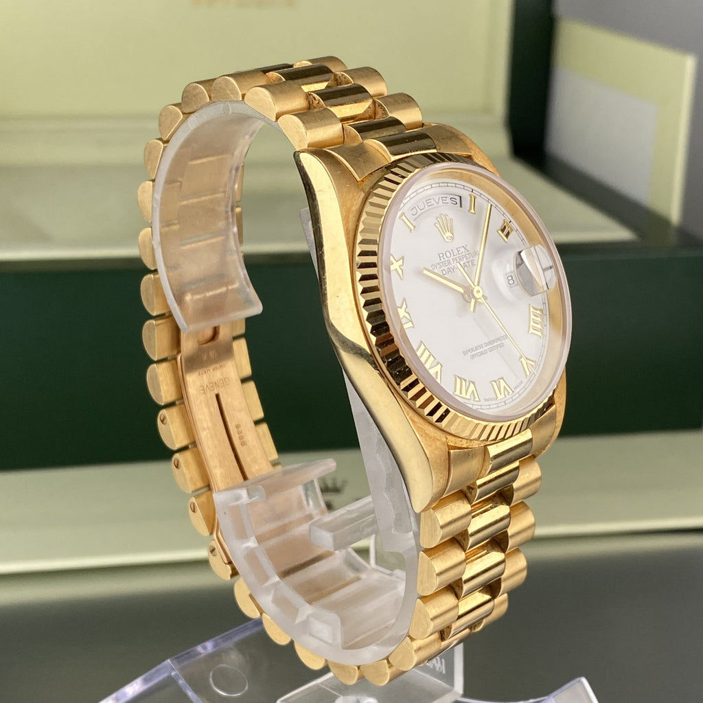 1995 Rolex Day-Date 18208 Unpolished President Yellow Gold Roman Dial and Spanish Day