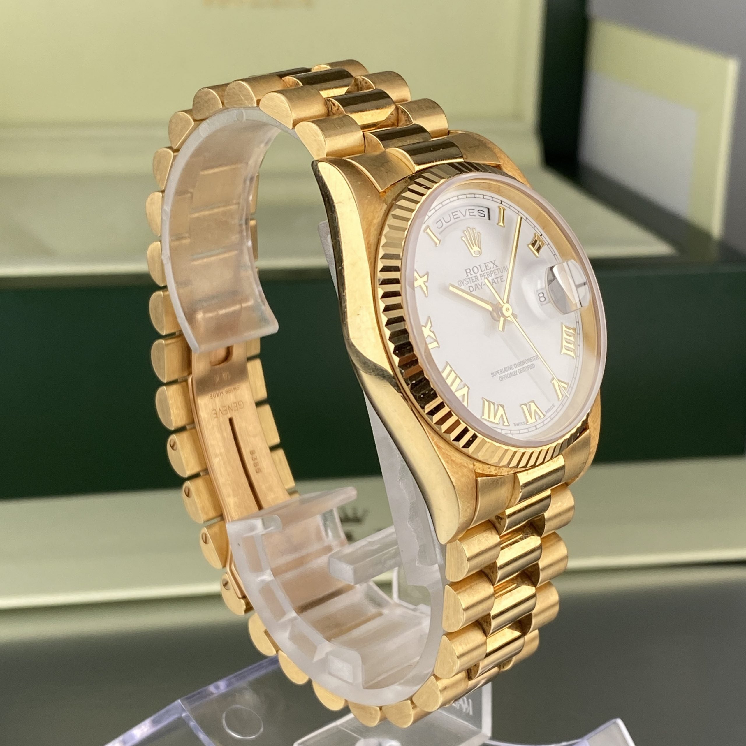 1995 Rolex Day-Date 18208 Unpolished President Yellow Gold Roman Dial and Spanish Day