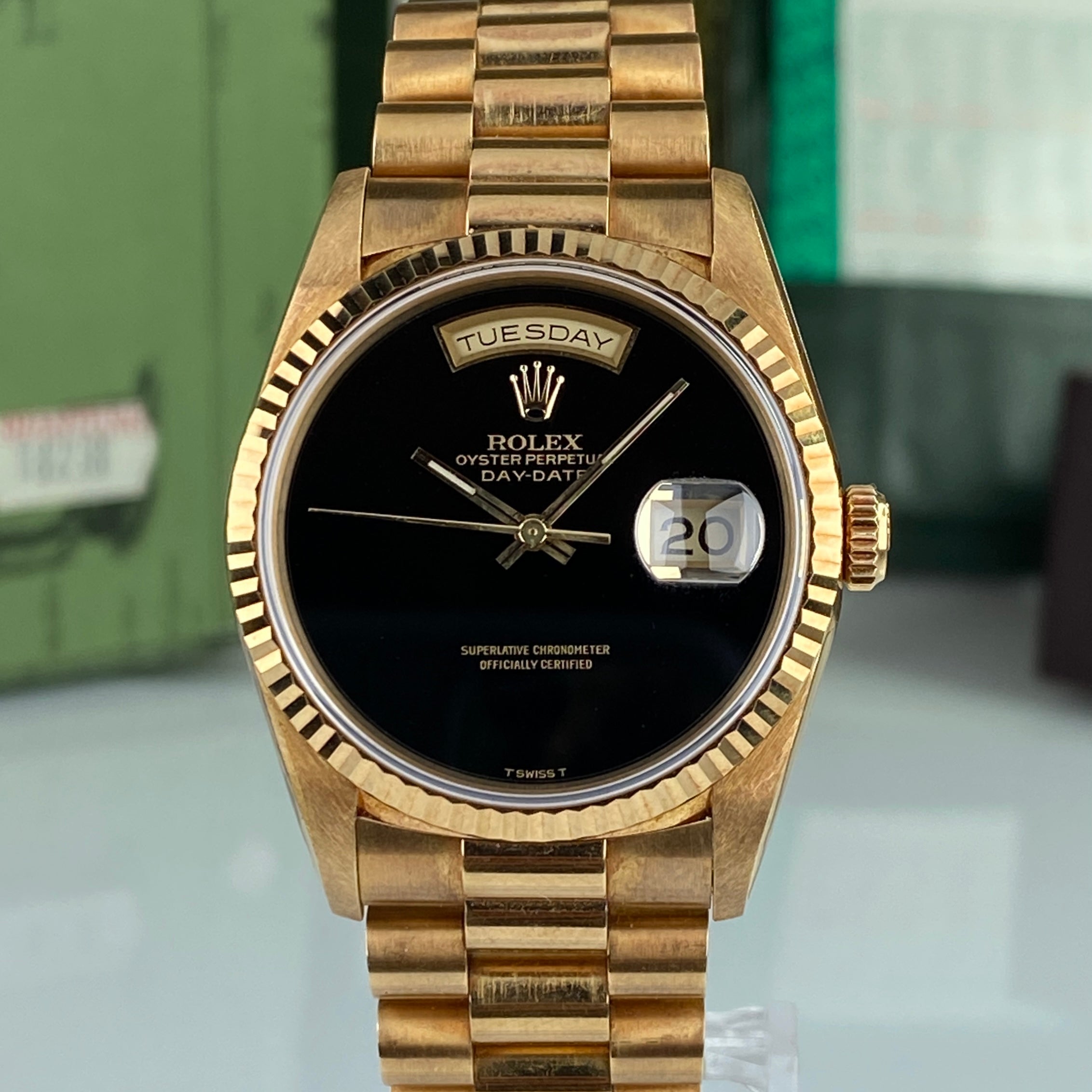 1995 Rolex Day-Date 18238 Onyx Dial Unpolished Complete Set Box & Papers