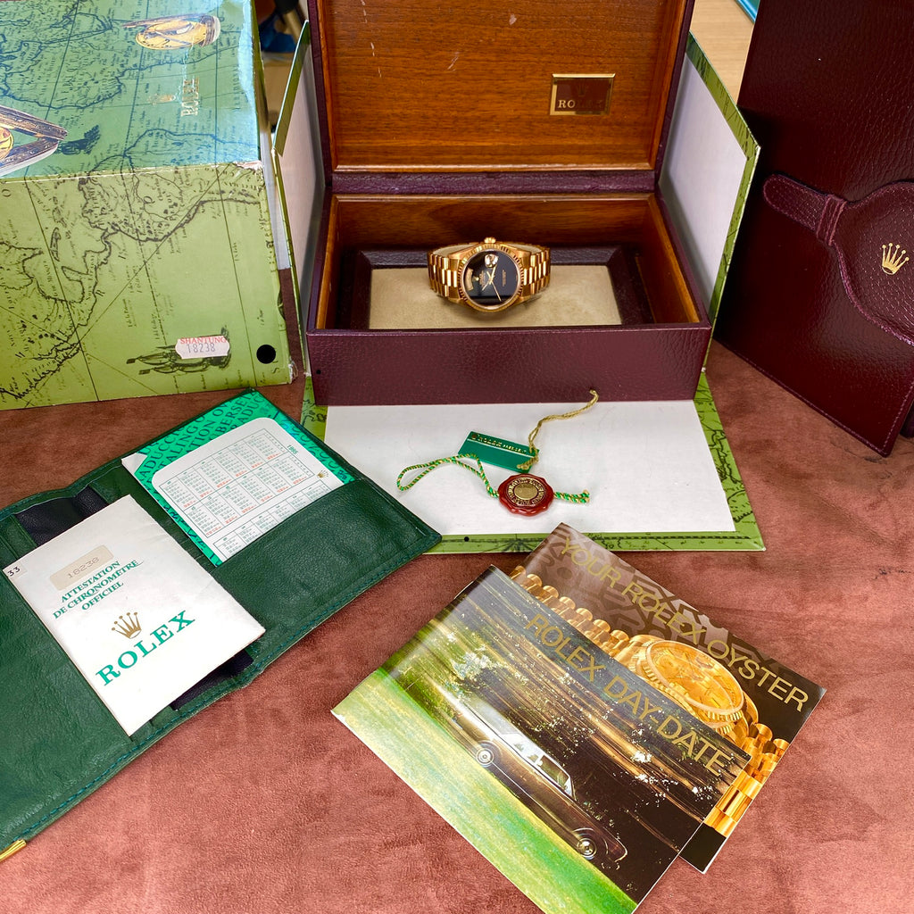 1995 Rolex Day-Date 18238 Onyx Dial Unpolished Complete Set Box & Papers