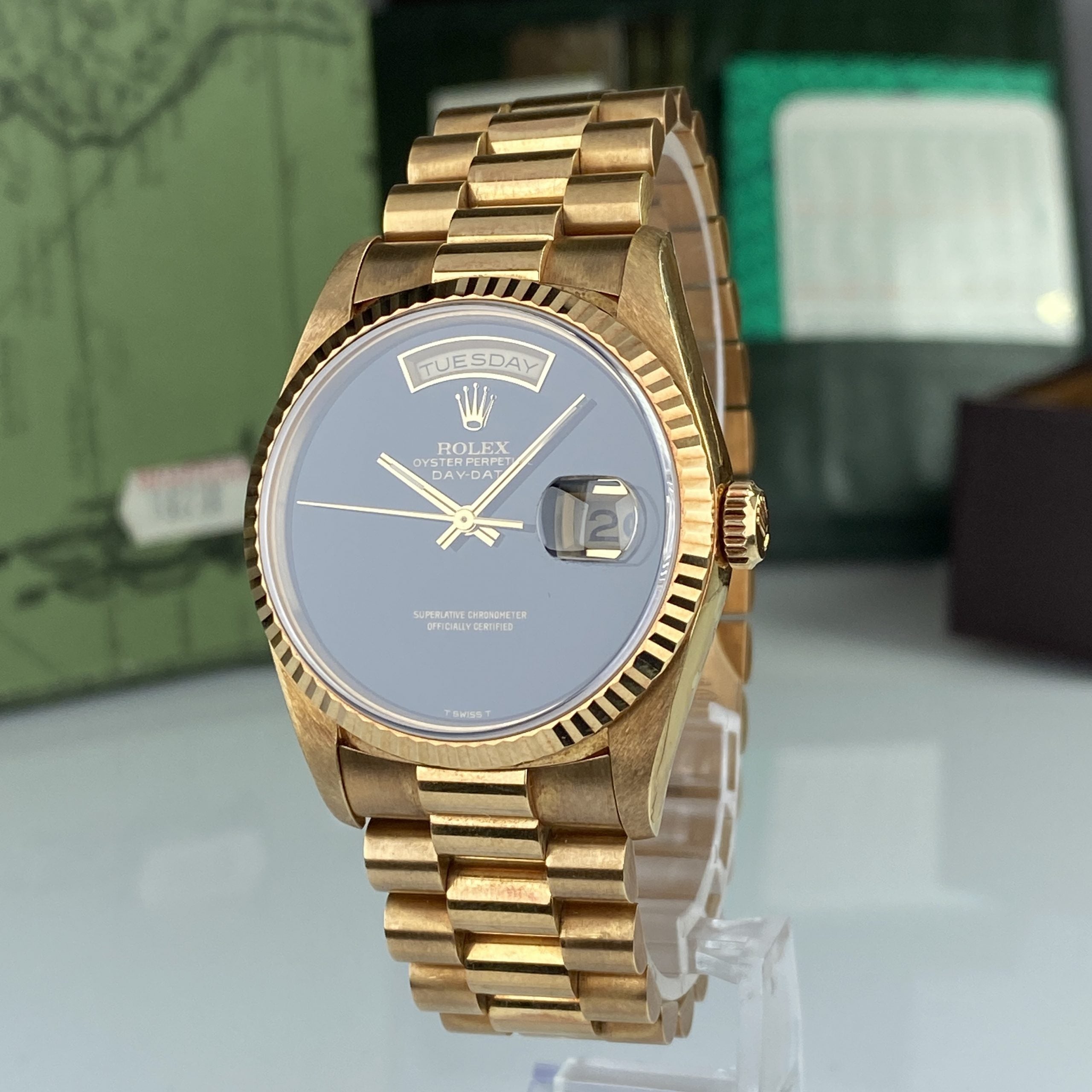 1995 Rolex Day-Date 18238 Onyx Dial Unpolished Complete Set Box & Papers