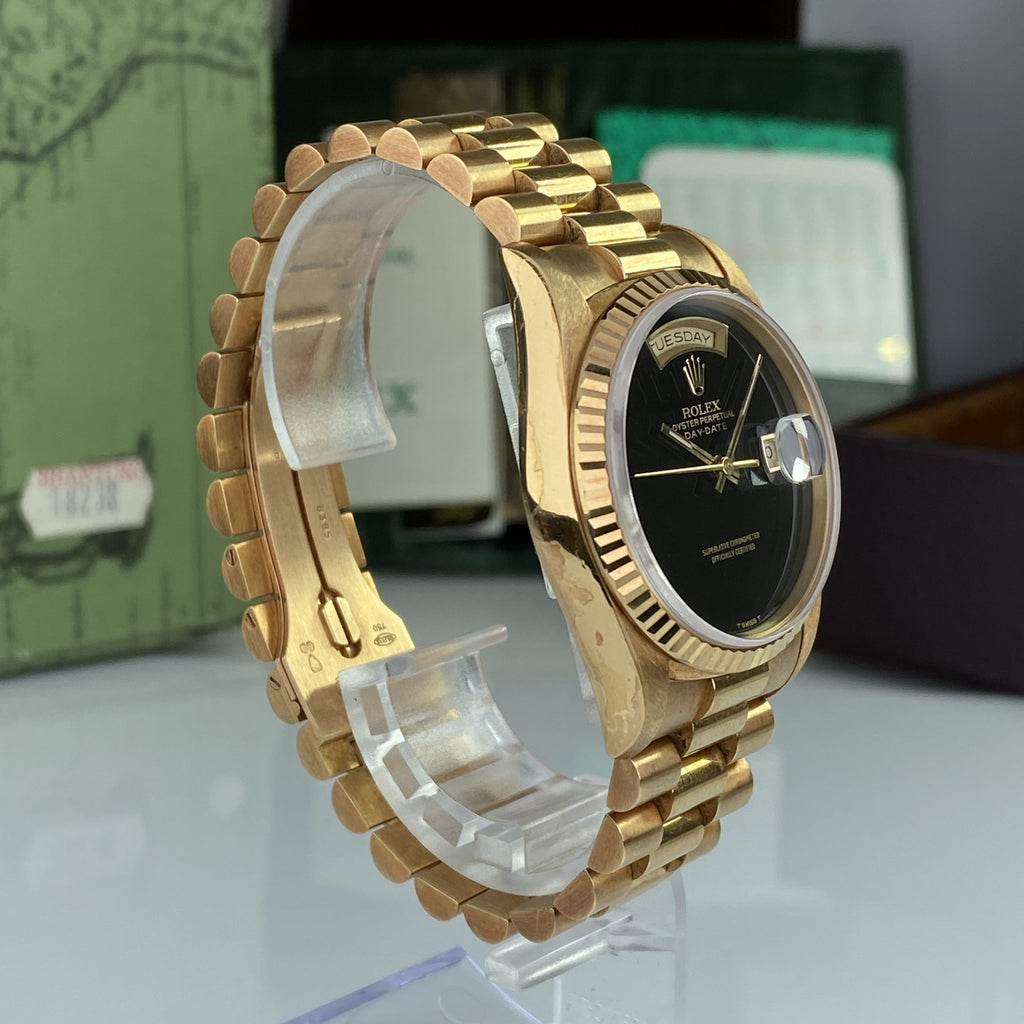 1995 Rolex Day-Date 18238 Onyx Dial Unpolished Complete Set Box & Papers