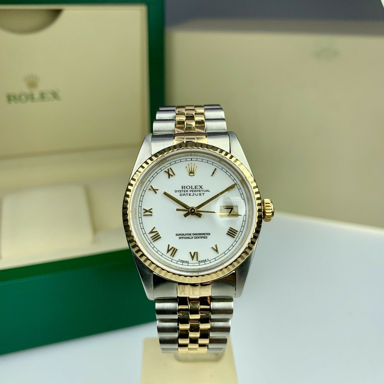 1996 Rolex Datejust 16233 Factory Roman Dial 36mm Mint Condition With Box