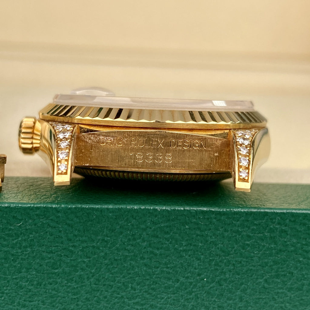 1996 Rolex Day-Date 18338 President Unpolished Yellow Gold with Factory MOP Diamonds Dial & Factory Diamonds Lugs