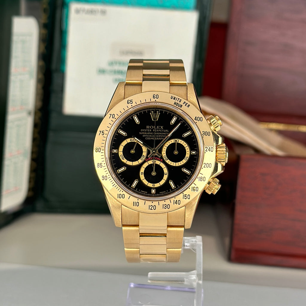 1996 Rolex Daytona 16528 Zenith Black Dial in Mint Condition Complete Set Box & Papers