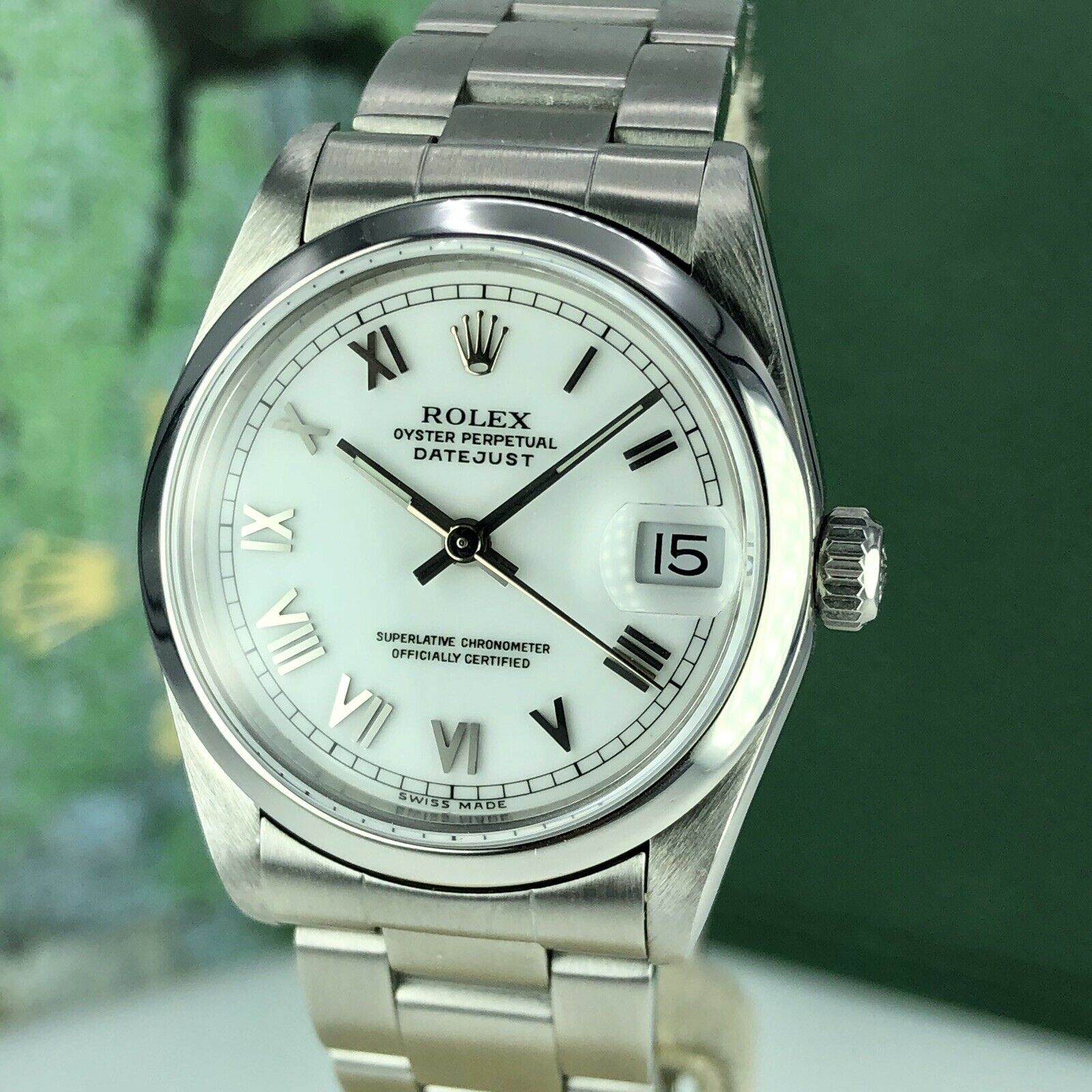 1998 Rolex Datejust 68240 Mid Size Factory White Roman Dial 31mm With Box