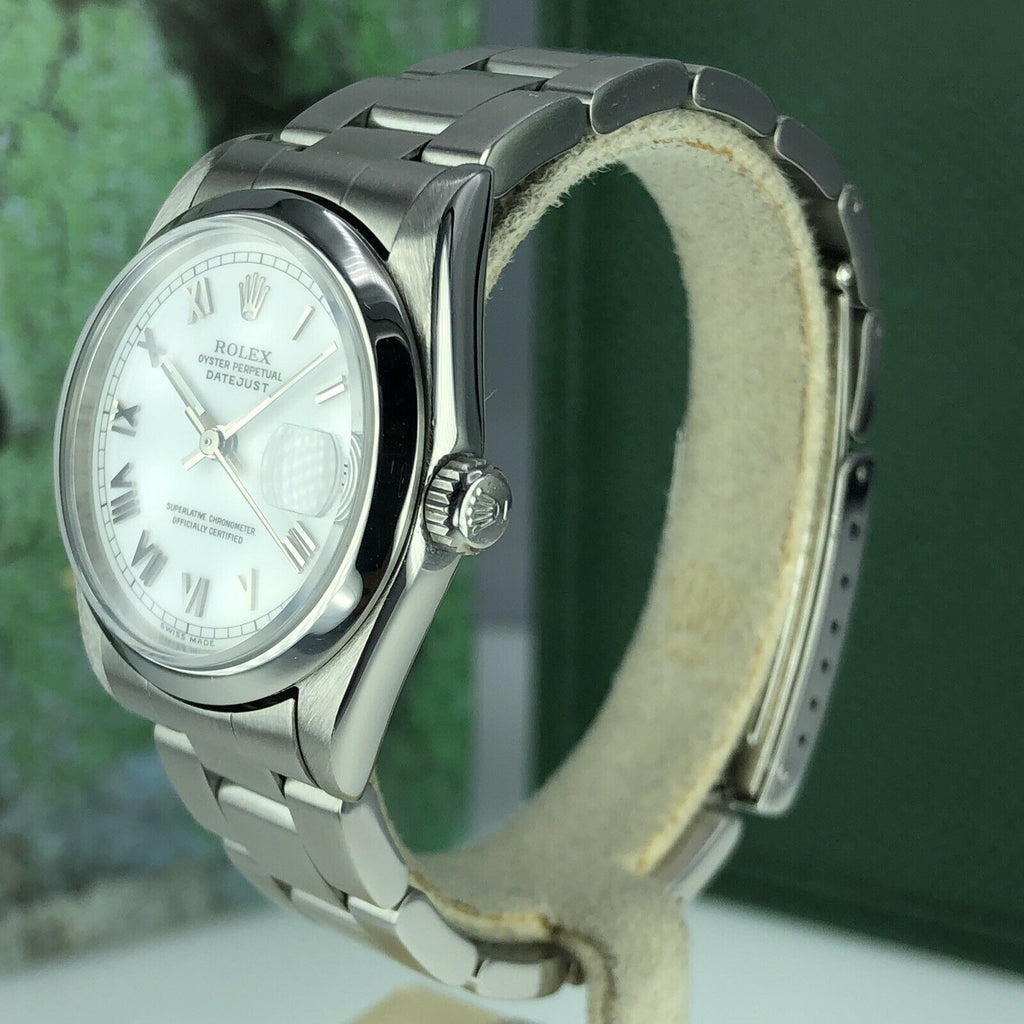 1998 Rolex Datejust 68240 Mid Size Factory White Roman Dial 31mm With Box