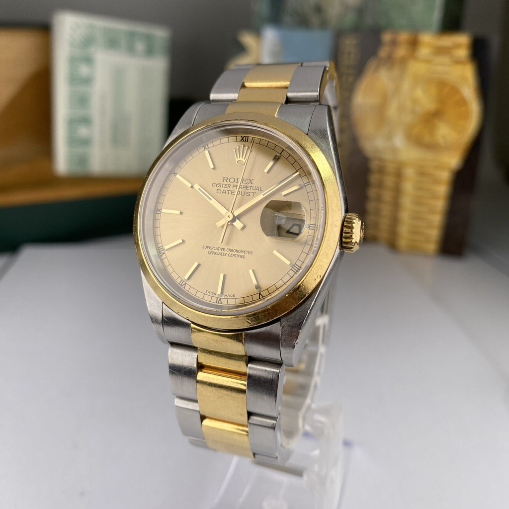 1999 Rolex Datejust 16203 Steel & Gold Oyster 36mm Unpolished complete set box & papers