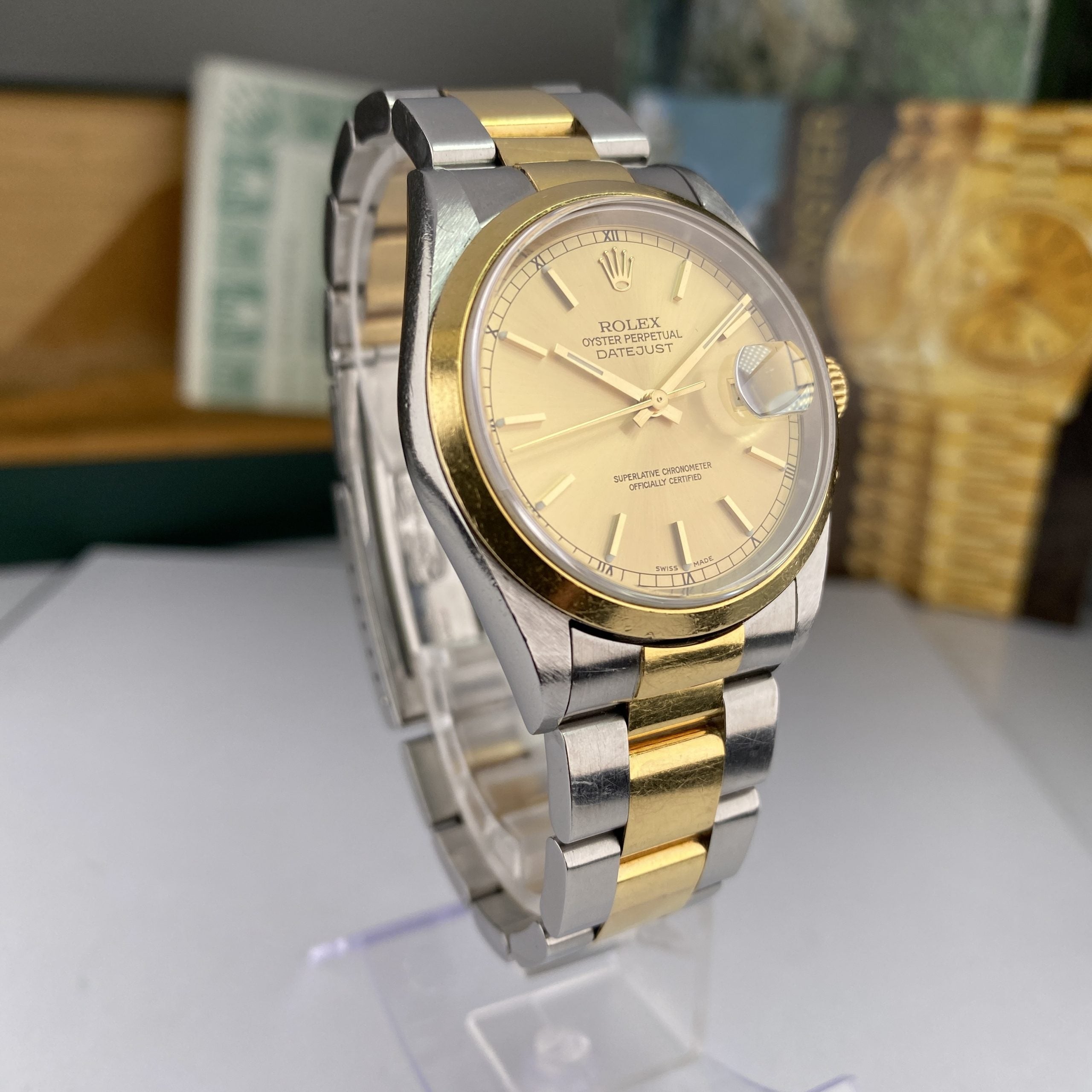 1999 Rolex Datejust 16203 Steel & Gold Oyster 36mm Unpolished complete set box & papers