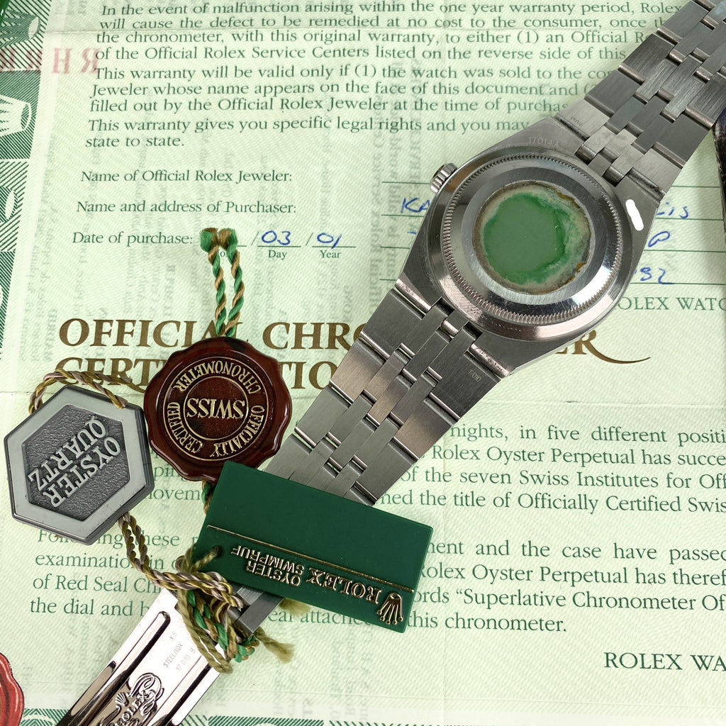 1999 Rolex Datejust Oysterquartz 17014 Unpolished complete collector set box & papers