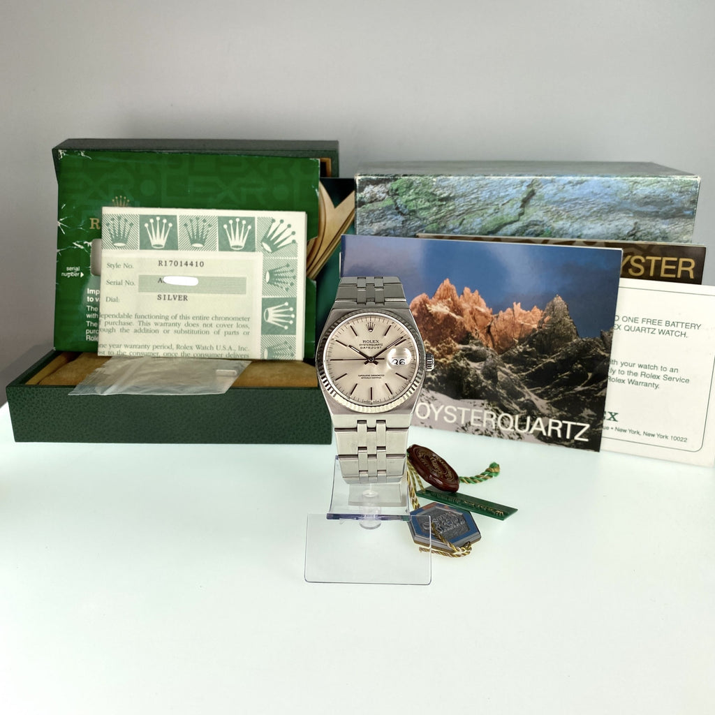 1999 Rolex Datejust Oysterquartz 17014 Unpolished complete collector set box & papers