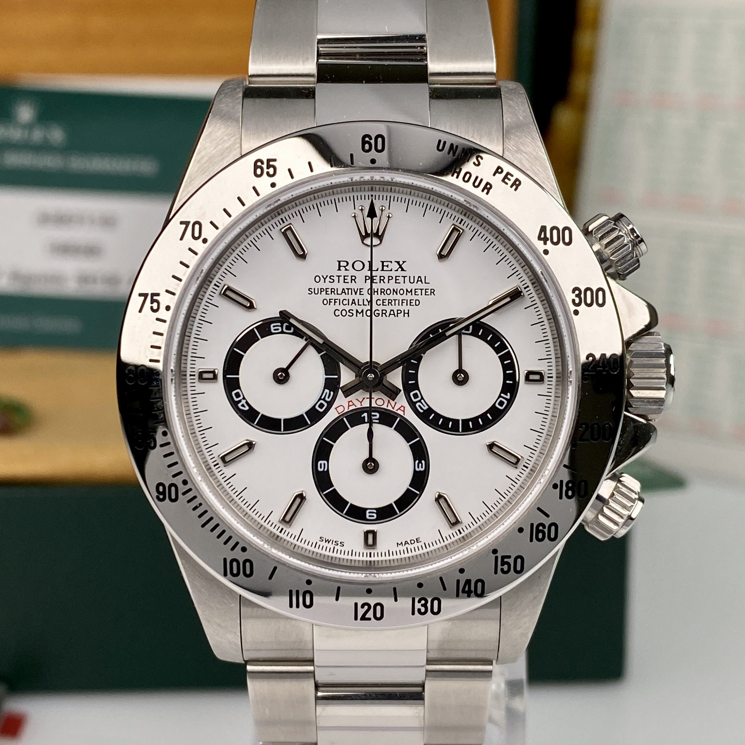 1999 Rolex Daytona 16520 Zenith White Dial in Mint Condition with Box & Service Papers