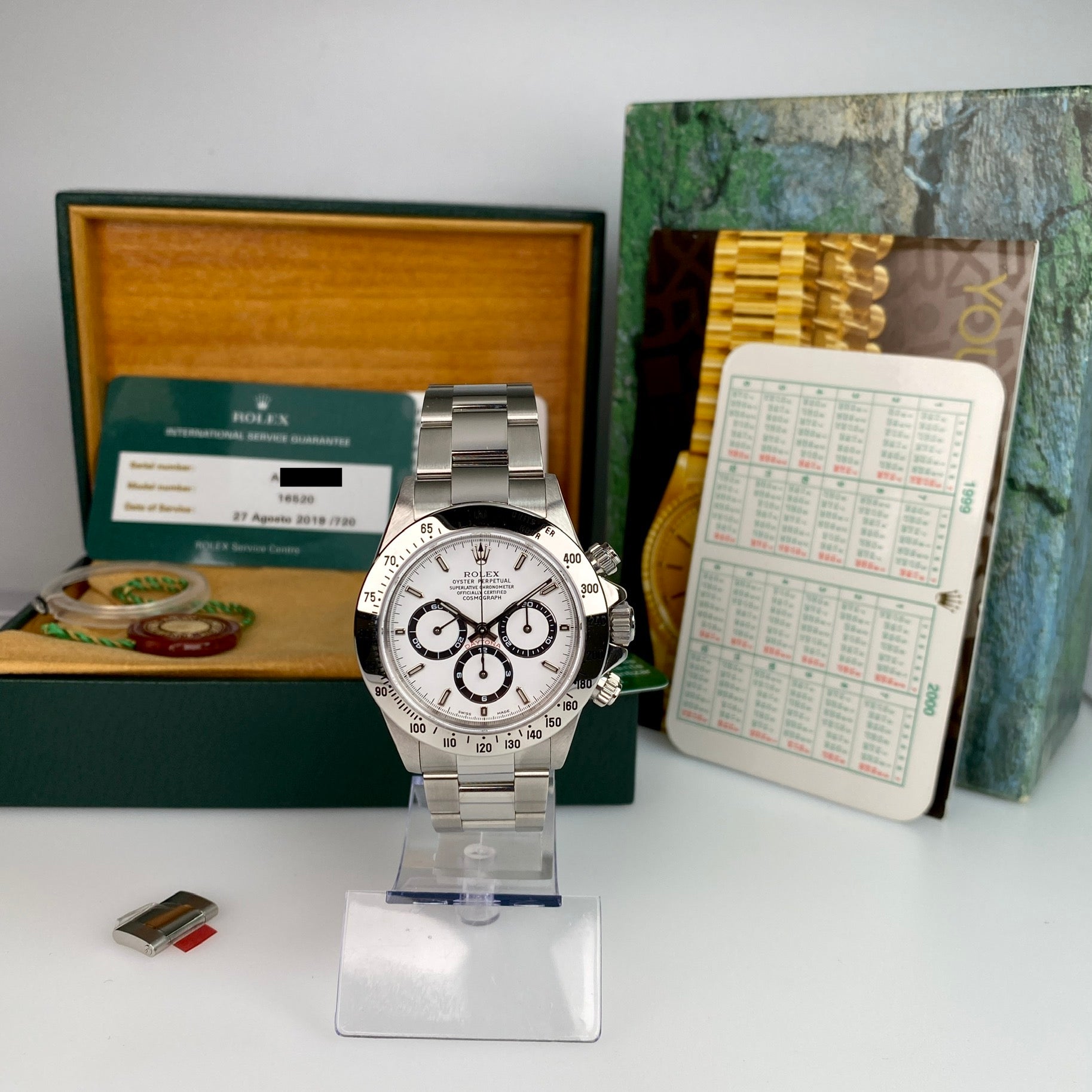 1999 Rolex Daytona 16520 Zenith White Dial in Mint Condition with Box & Service Papers