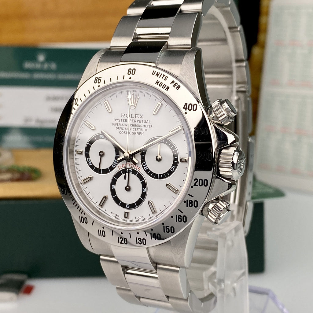 1999 Rolex Daytona 16520 Zenith White Dial in Mint Condition with Box & Service Papers