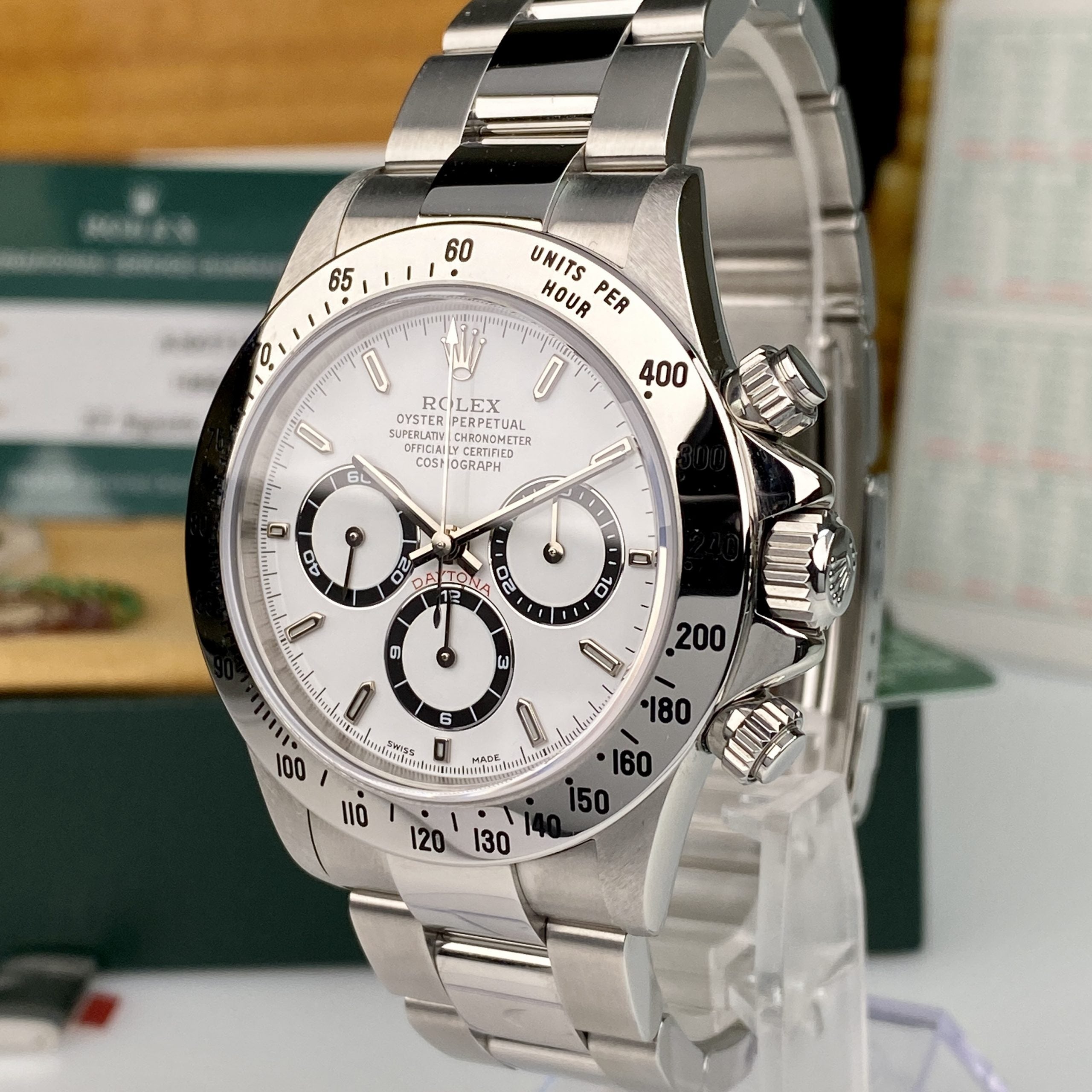 1999 Rolex Daytona 16520 Zenith White Dial in Mint Condition with Box & Service Papers