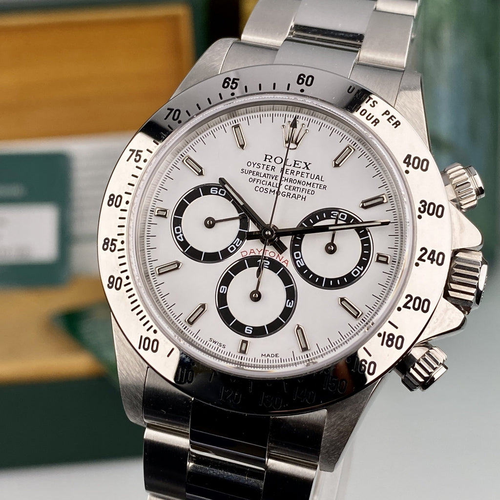 1999 Rolex Daytona 16520 Zenith White Dial in Mint Condition with Box & Service Papers