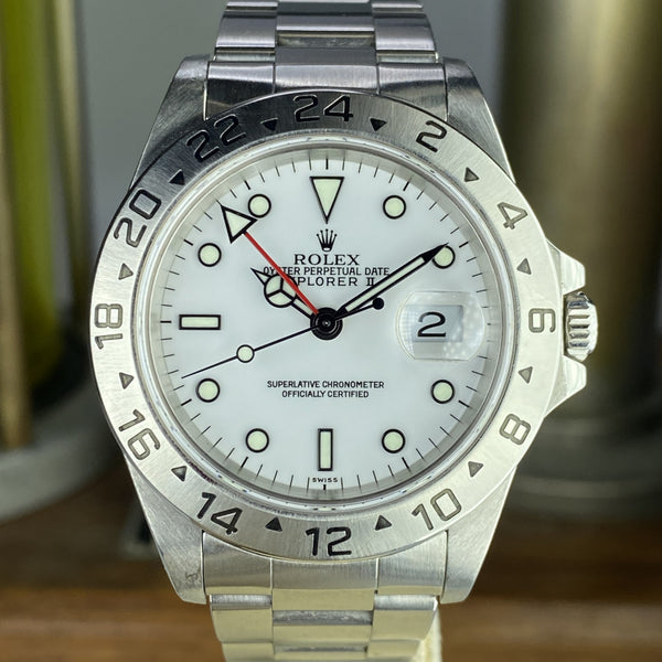 1999 Vintage Rolex Expolorer II 16570 Swiss Only White Polar Dial