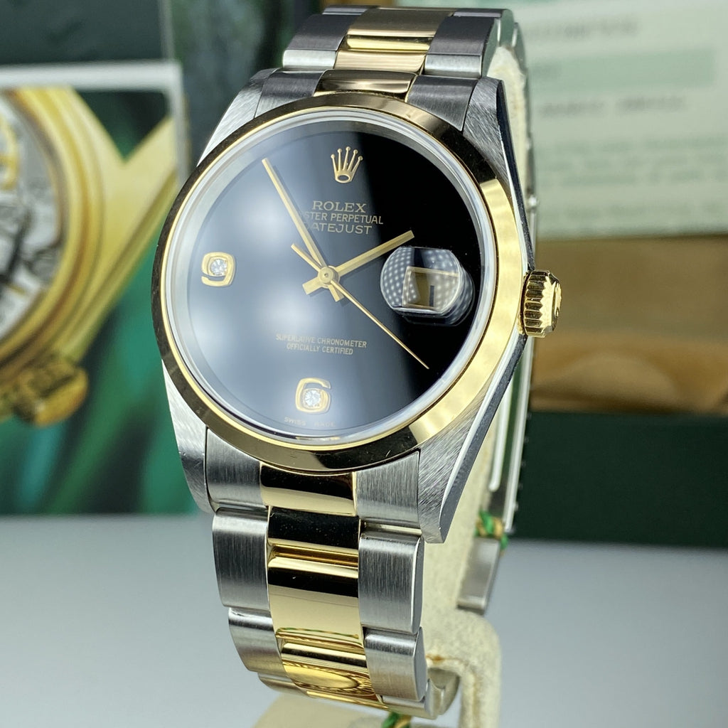 2000 NOS Rolex Datejust 16203 with Black Onyx Diamonds Dial with Box & Papers