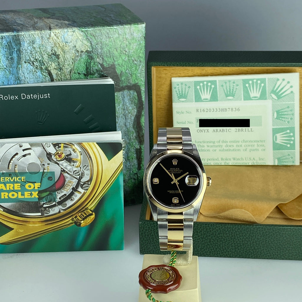 2000 NOS Rolex Datejust 16203 with Black Onyx Diamonds Dial with Box & Papers