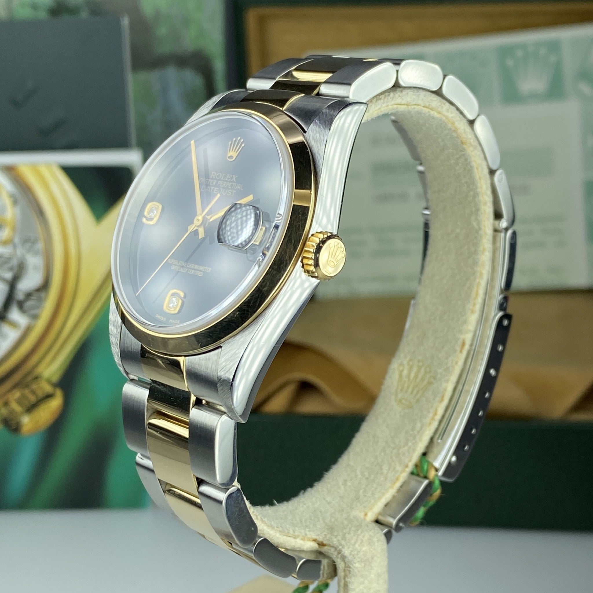 2000 NOS Rolex Datejust 16203 with Black Onyx Diamonds Dial with Box & Papers