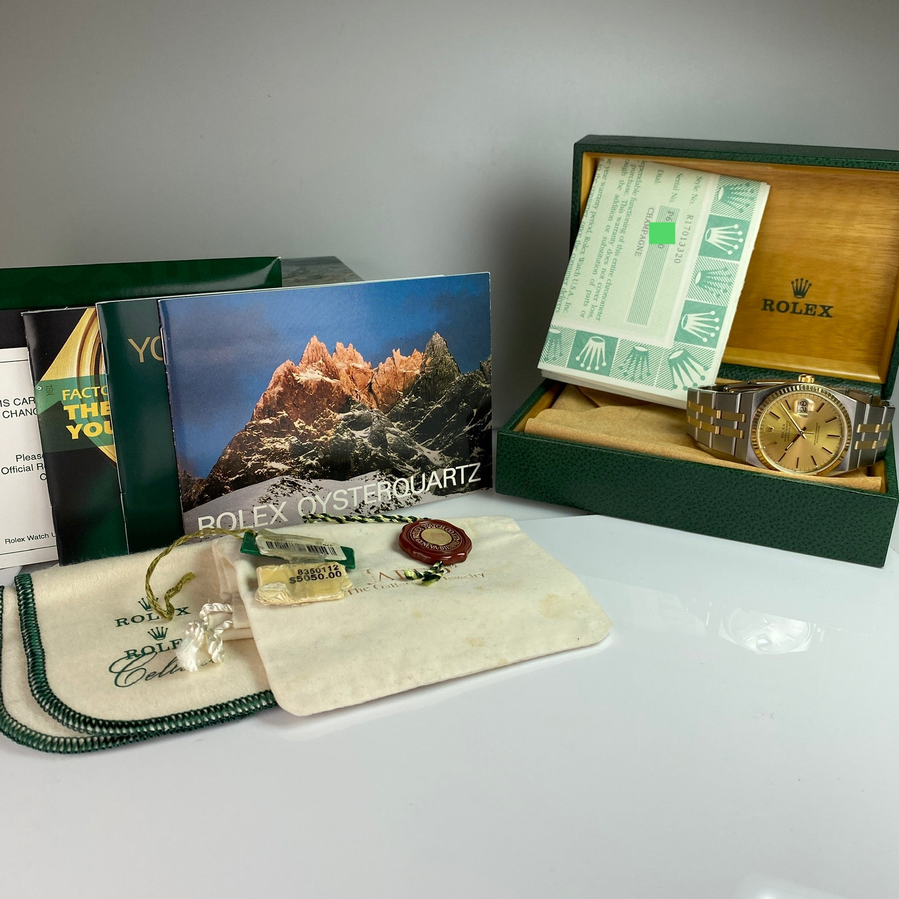 2000 Rolex Datejust Oysterquartz 17013 Unpolished Box and papers