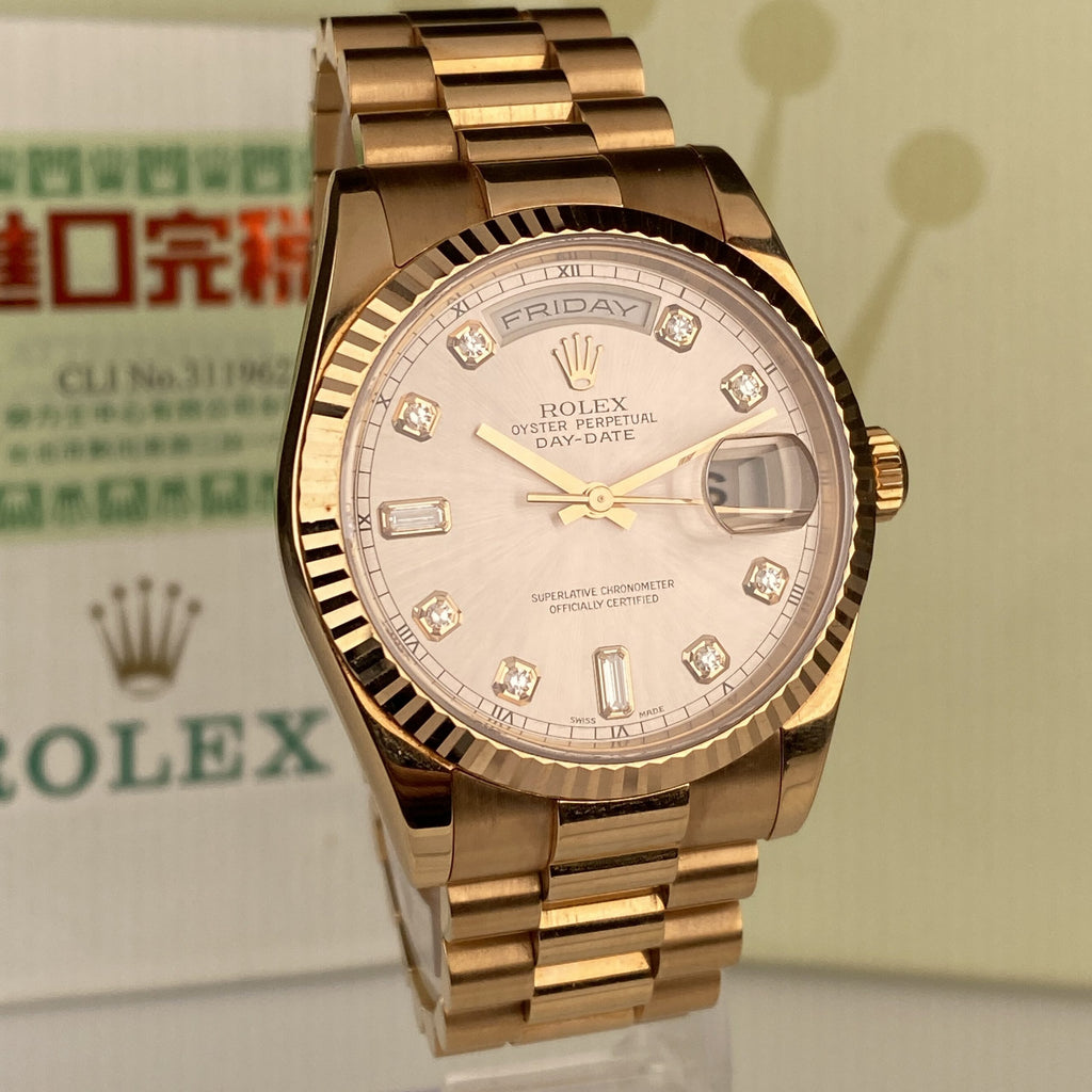 2000 Rolex Day-Date 118205 Unpolished President Rose Gold with Factory Diamond Dial with Box & Papers