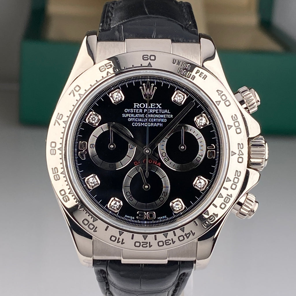 2001 Rolex Daytona 116519 White Gold Factory Black Diamond Dial