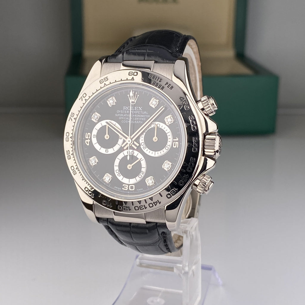 2001 Rolex Daytona 116519 White Gold Factory Black Diamond Dial