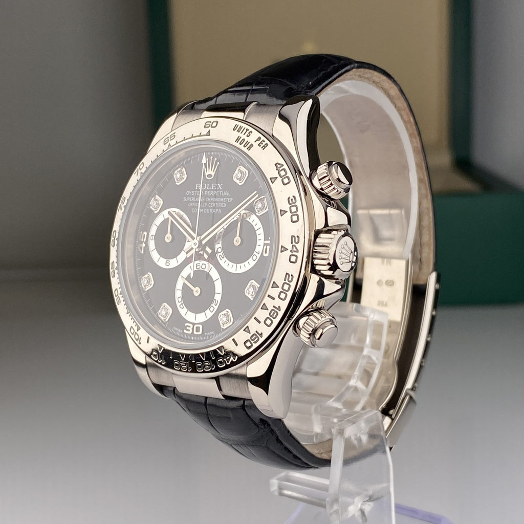 2001 Rolex Daytona 116519 White Gold Factory Black Diamond Dial
