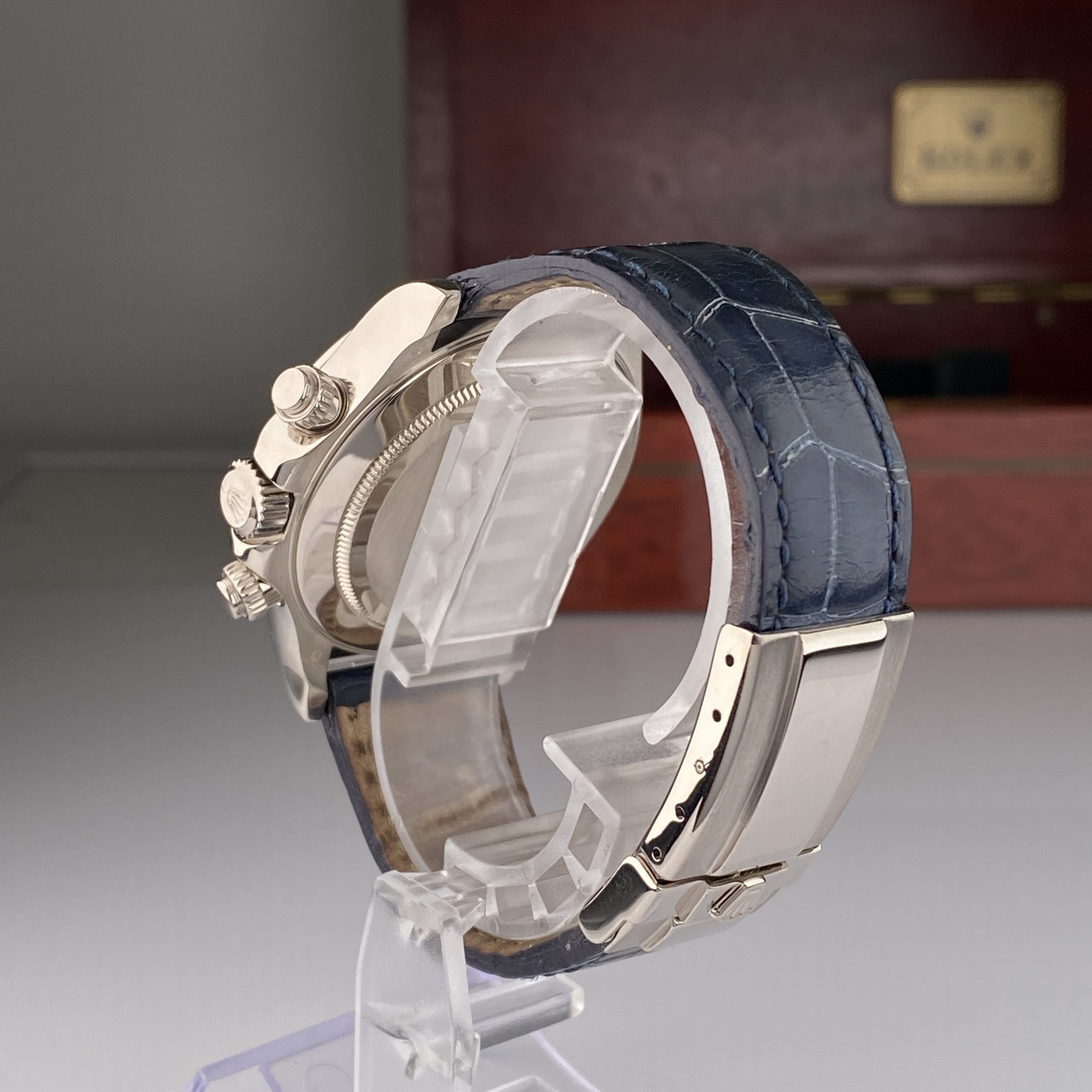 2001 Rolex Daytona 116589BR White Gold Factory Baguette Bezel and Factory Sodalite Diamond Dial