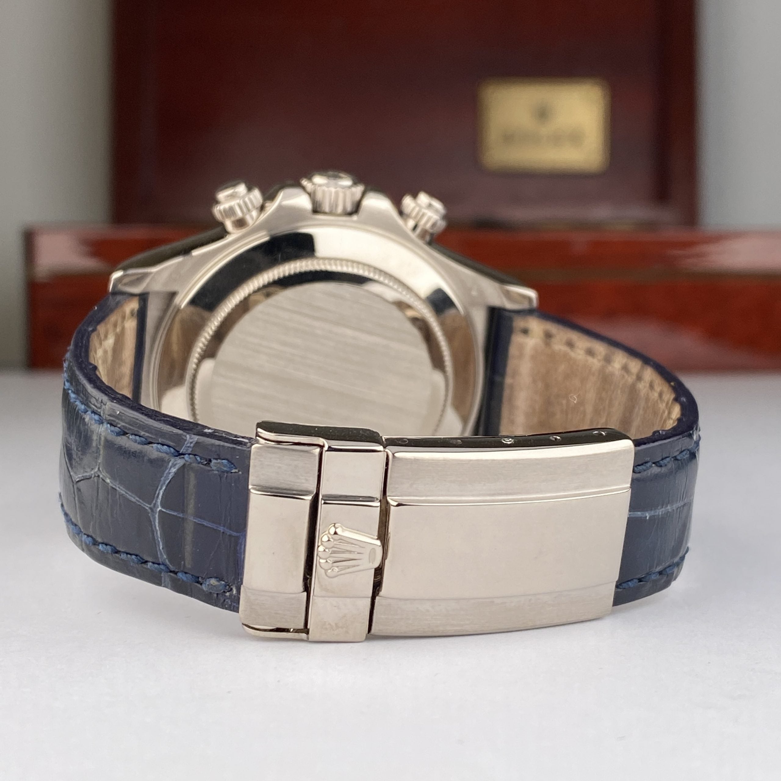 2001 Rolex Daytona 116589BR White Gold Factory Baguette Bezel and Factory Sodalite Diamond Dial