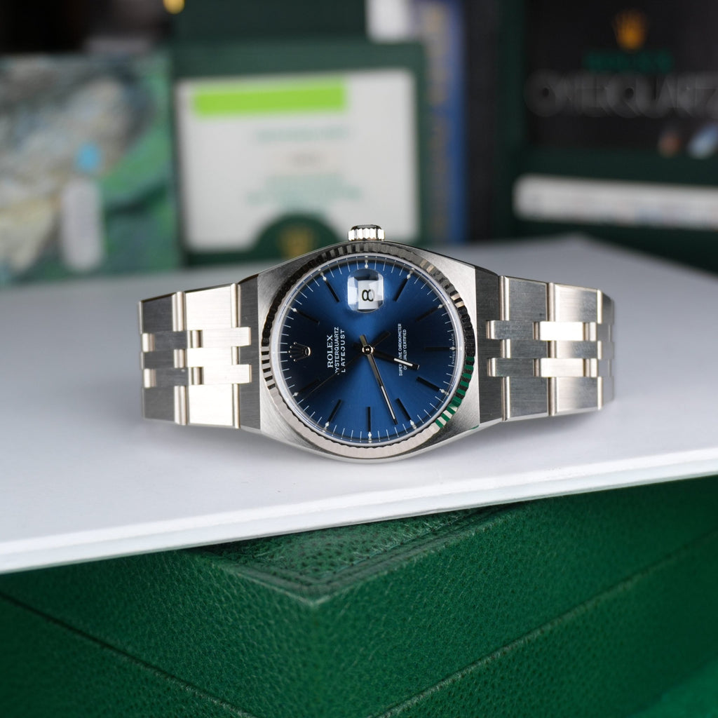 2002 NEW OLD STOCK Rolex Oysterquartz Datejust 17014 NOS Blue Dial Last Patch Full Set