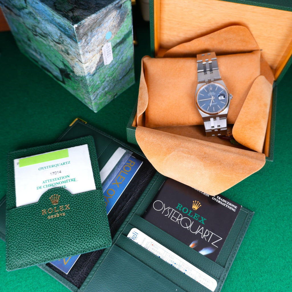 2002 NEW OLD STOCK Rolex Oysterquartz Datejust 17014 NOS Blue Dial Last Patch Full Set
