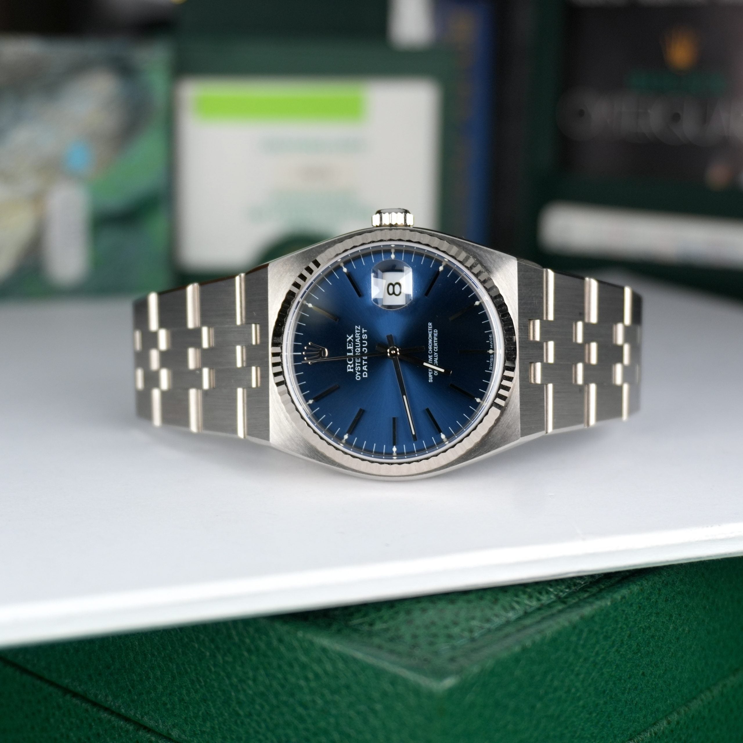 2002 NEW OLD STOCK Rolex Oysterquartz Datejust 17014 NOS Blue Dial Last Patch Full Set