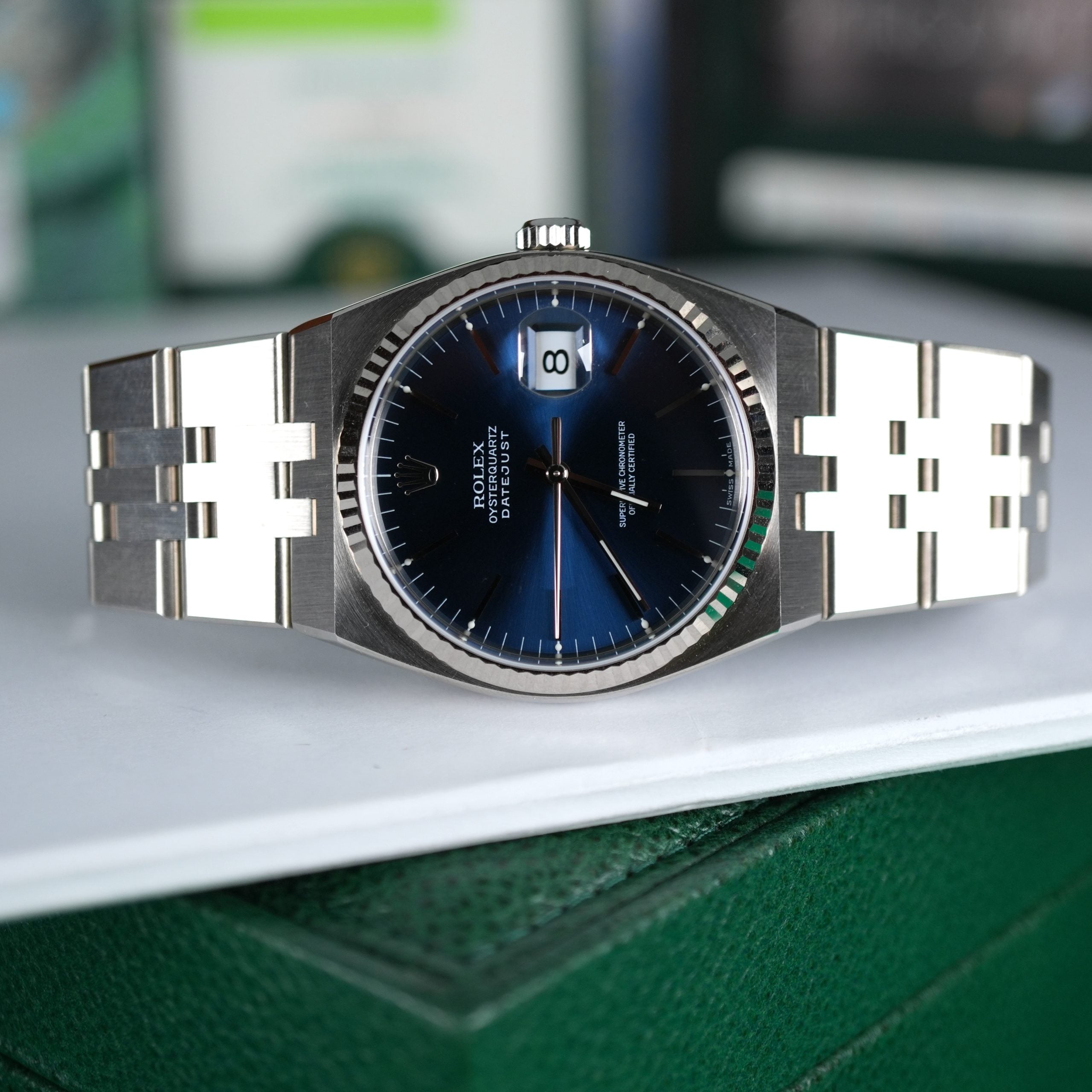 2002 NEW OLD STOCK Rolex Oysterquartz Datejust 17014 NOS Blue Dial Last Patch Full Set
