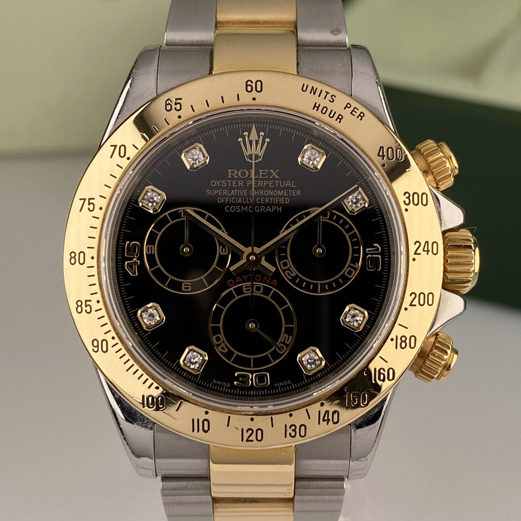 2003 Rolex Daytona 116523 Steel & Gold Unpolished Factory Black Diamond Dial