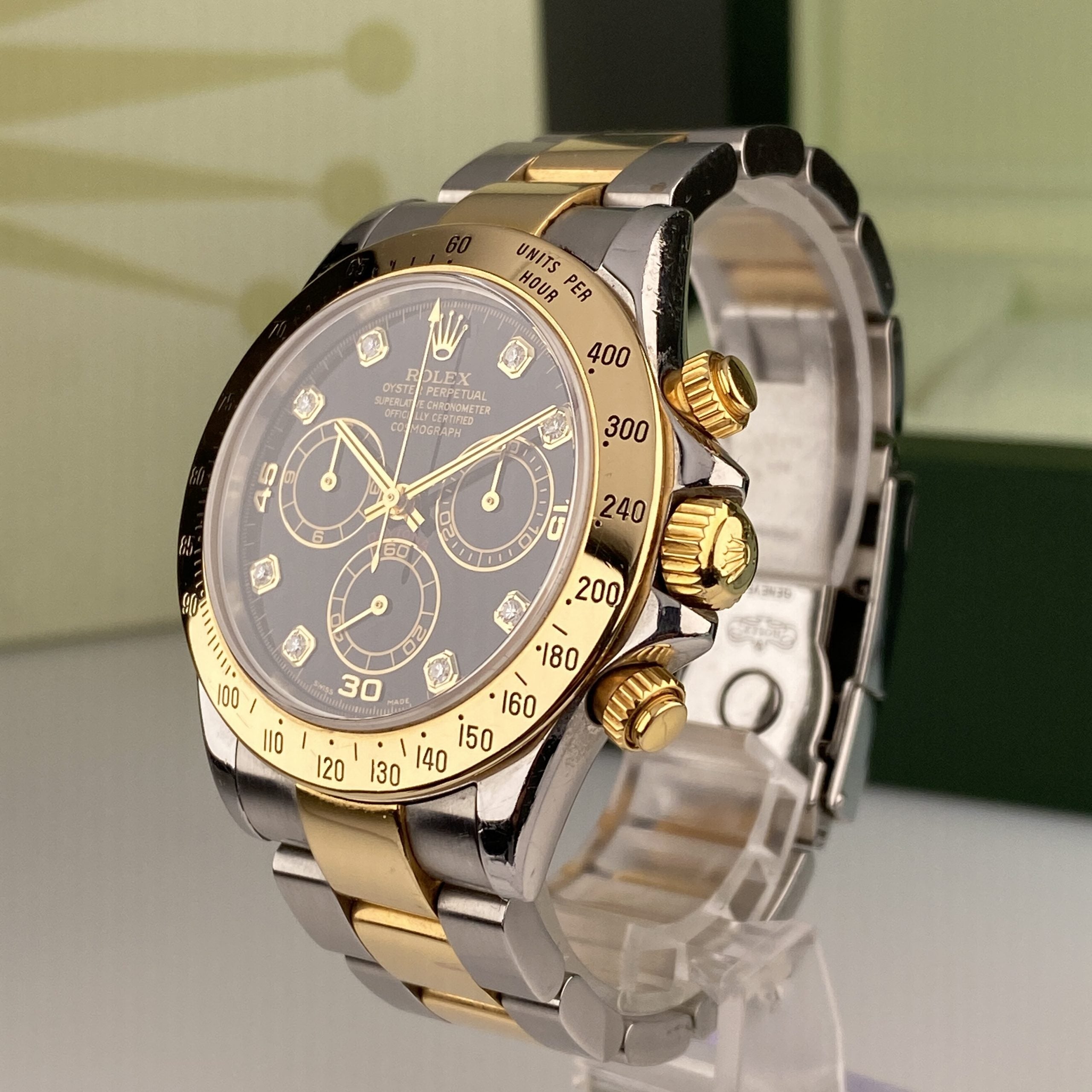 2003 Rolex Daytona 116523 Steel & Gold Unpolished Factory Black Diamond Dial