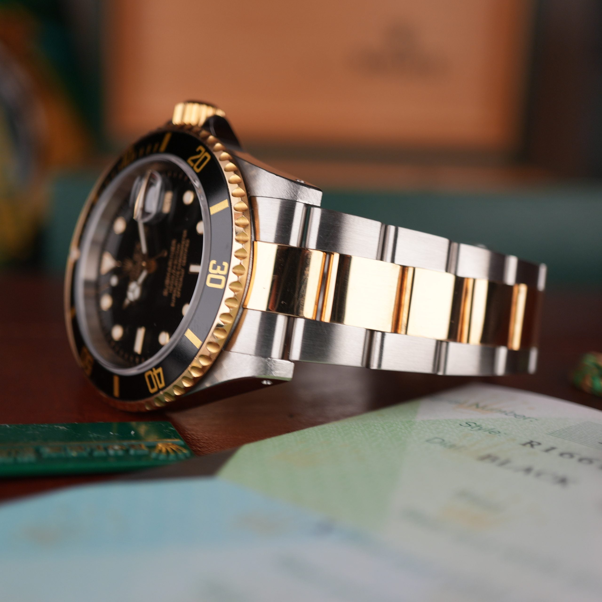 2003 Rolex Submariner 16613 Unpolished Gold and Steel Black Dial Box & Papers complete set