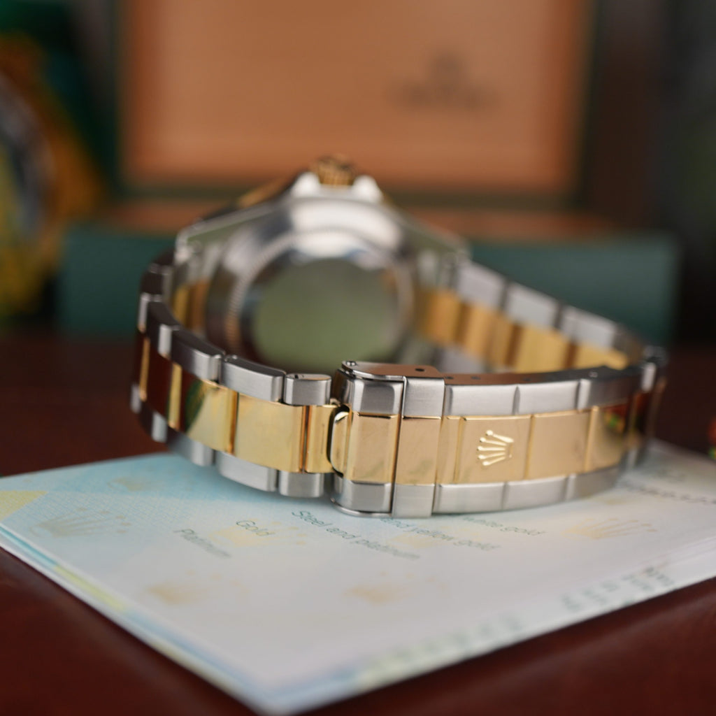 2003 Rolex Submariner 16613 Unpolished Gold and Steel Black Dial Box & Papers complete set