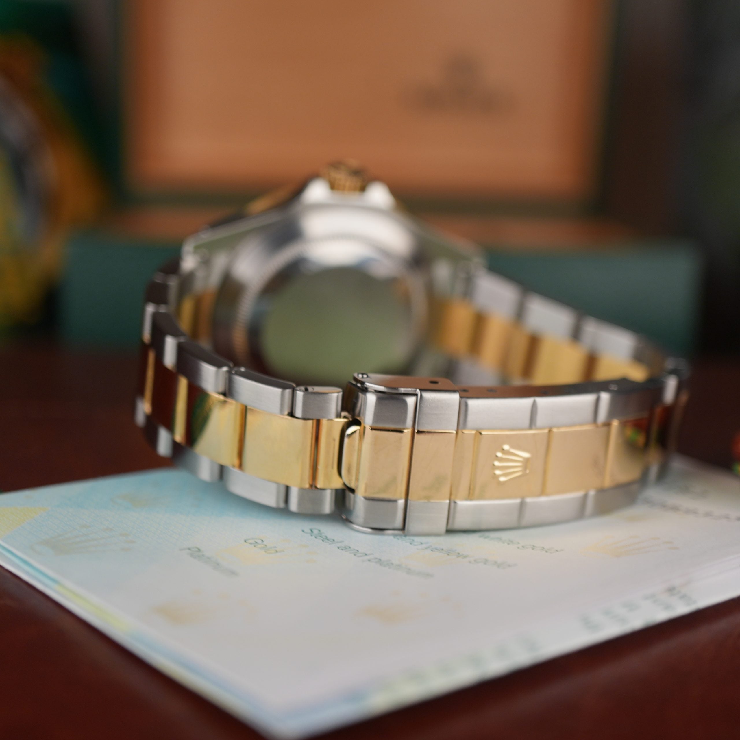 2003 Rolex Submariner 16613 Unpolished Gold and Steel Black Dial Box & Papers complete set