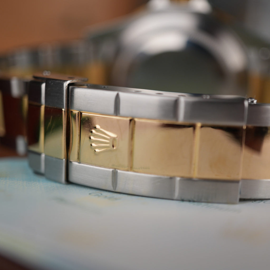 2003 Rolex Submariner 16613 Unpolished Gold and Steel Black Dial Box & Papers complete set