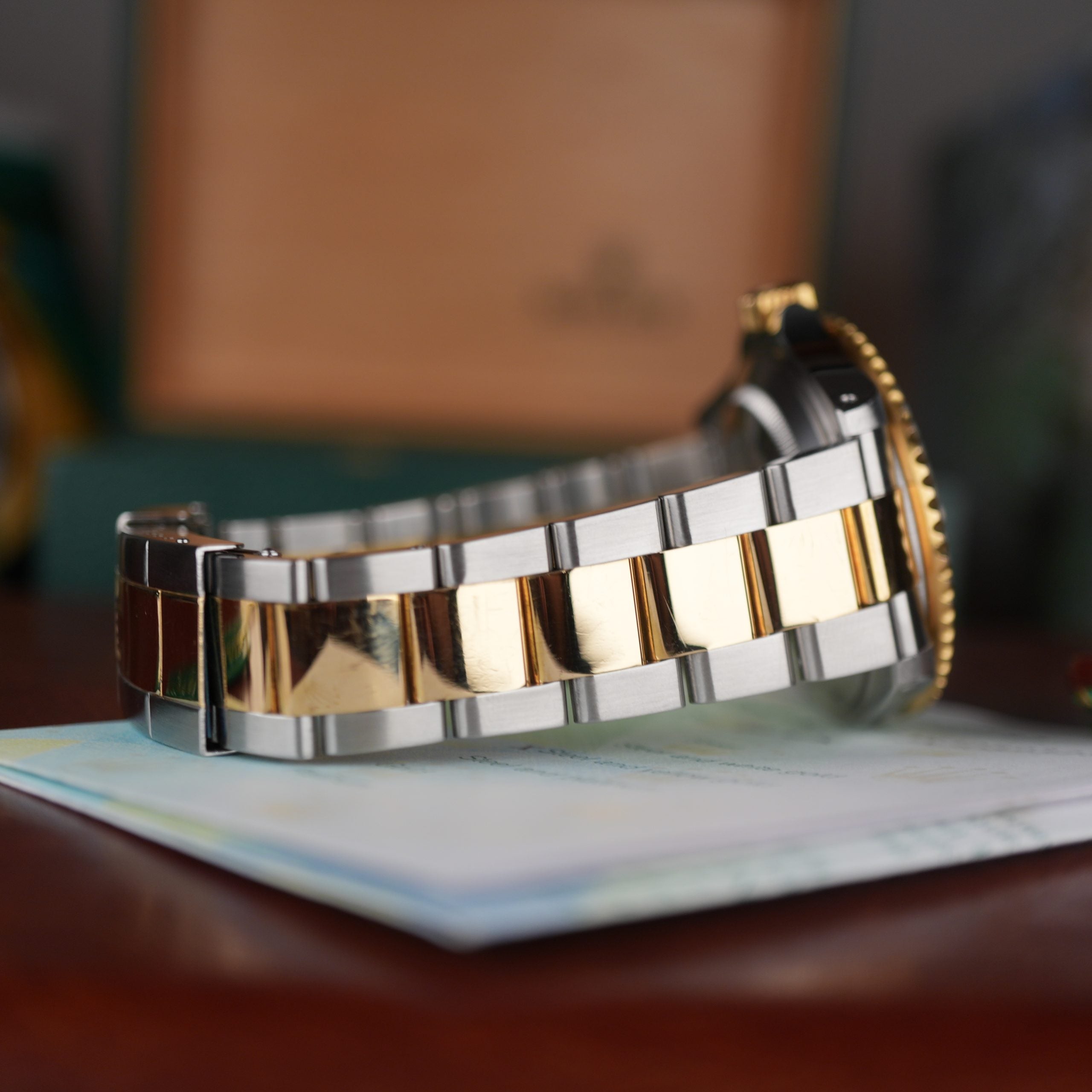 2003 Rolex Submariner 16613 Unpolished Gold and Steel Black Dial Box & Papers complete set