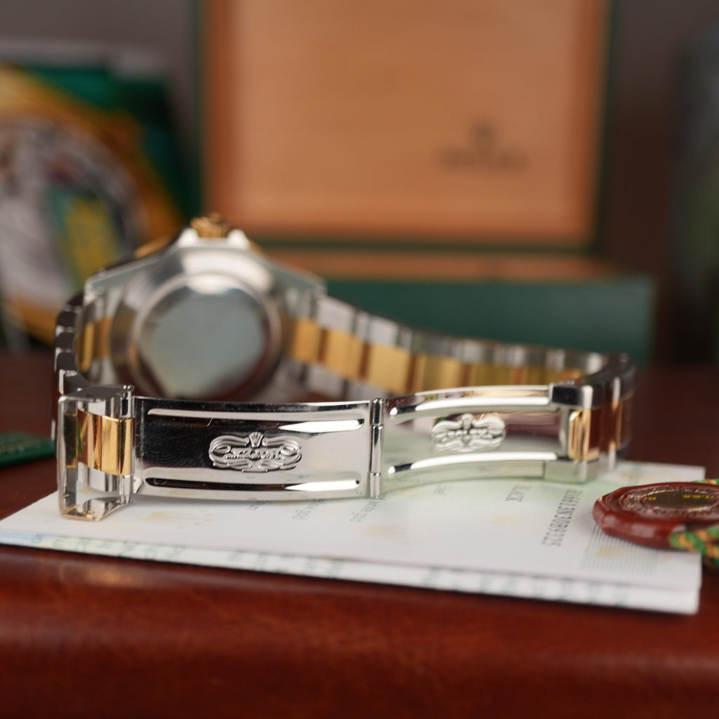 2003 Rolex Submariner 16613 Unpolished Gold and Steel Black Dial Box & Papers complete set