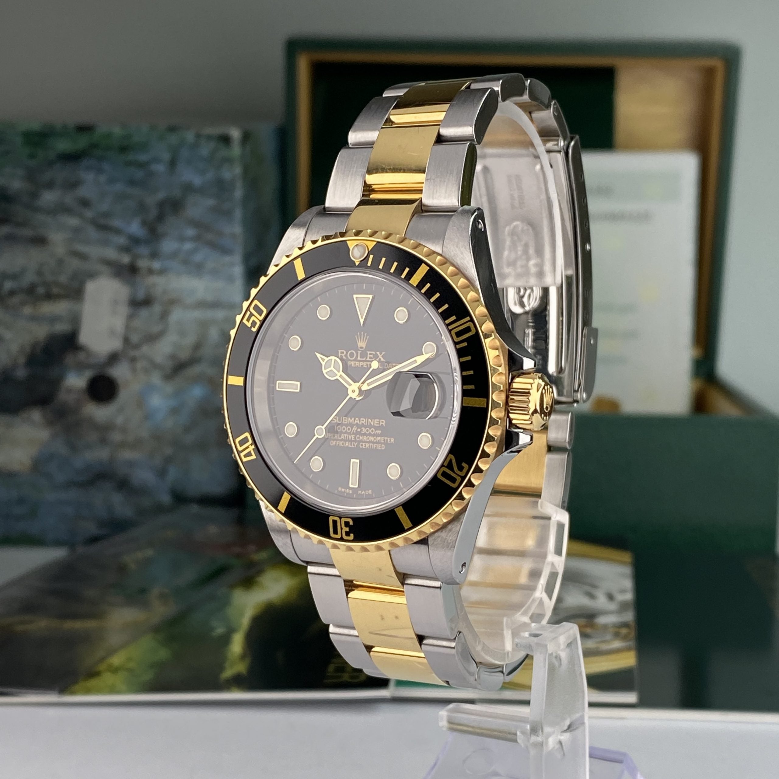 2003 Rolex Submariner 16613 Unpolished Steel & Gold Factory Black Dial Box & Papers complete set