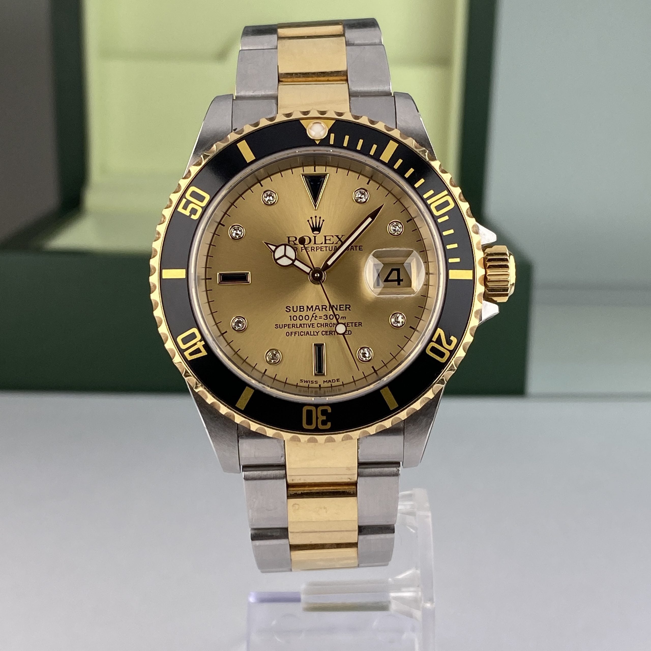 2003 Rolex Submariner 16613 Unpolished Steel & Gold Factory Serti Diamond Dial