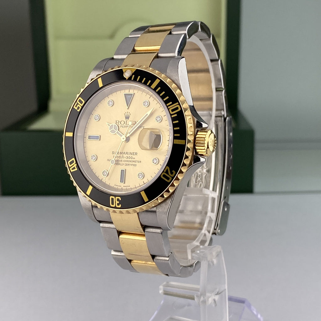 2003 Rolex Submariner 16613 Unpolished Steel & Gold Factory Serti Diamond Dial