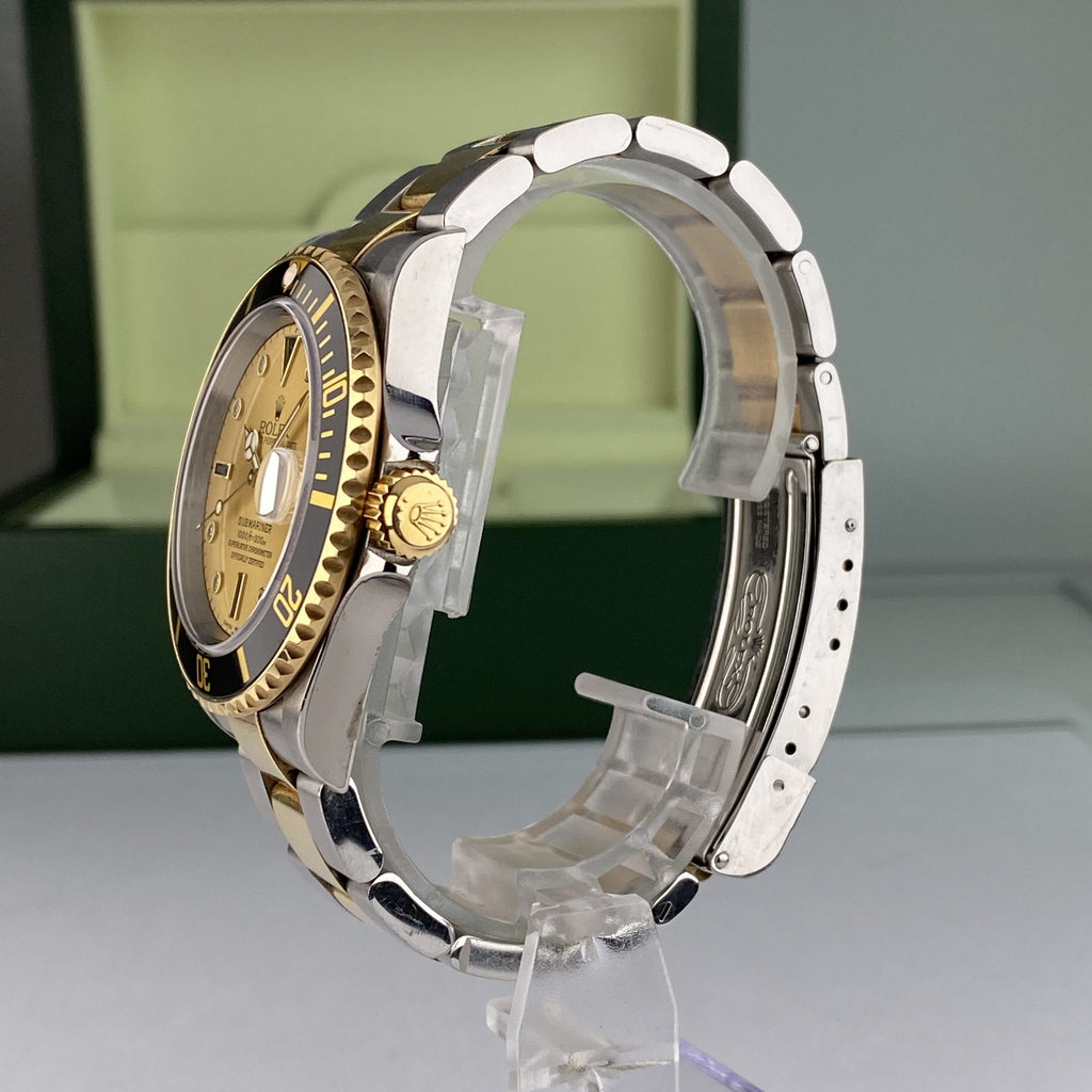 2003 Rolex Submariner 16613 Unpolished Steel & Gold Factory Serti Diamond Dial