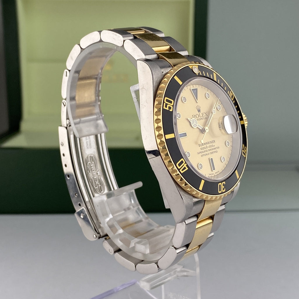 2003 Rolex Submariner 16613 Unpolished Steel & Gold Factory Serti Diamond Dial