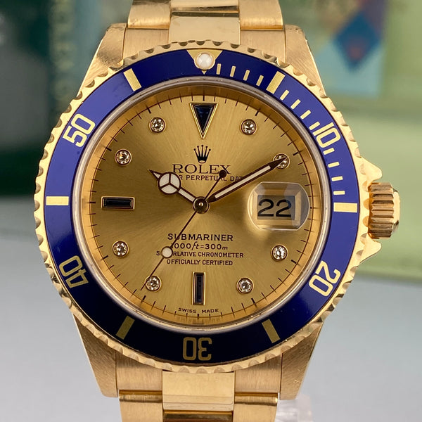 2003 Rolex Submariner 16618 Unpolished Factory Diamond Serti Dial with Box & Papers Complete